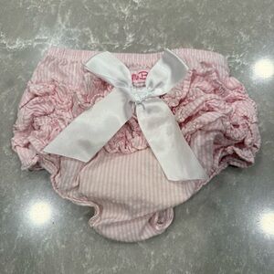 Ruffle Butts Pink Striped Ruffle Bloomers Bow Diaper Cover 2T EUC